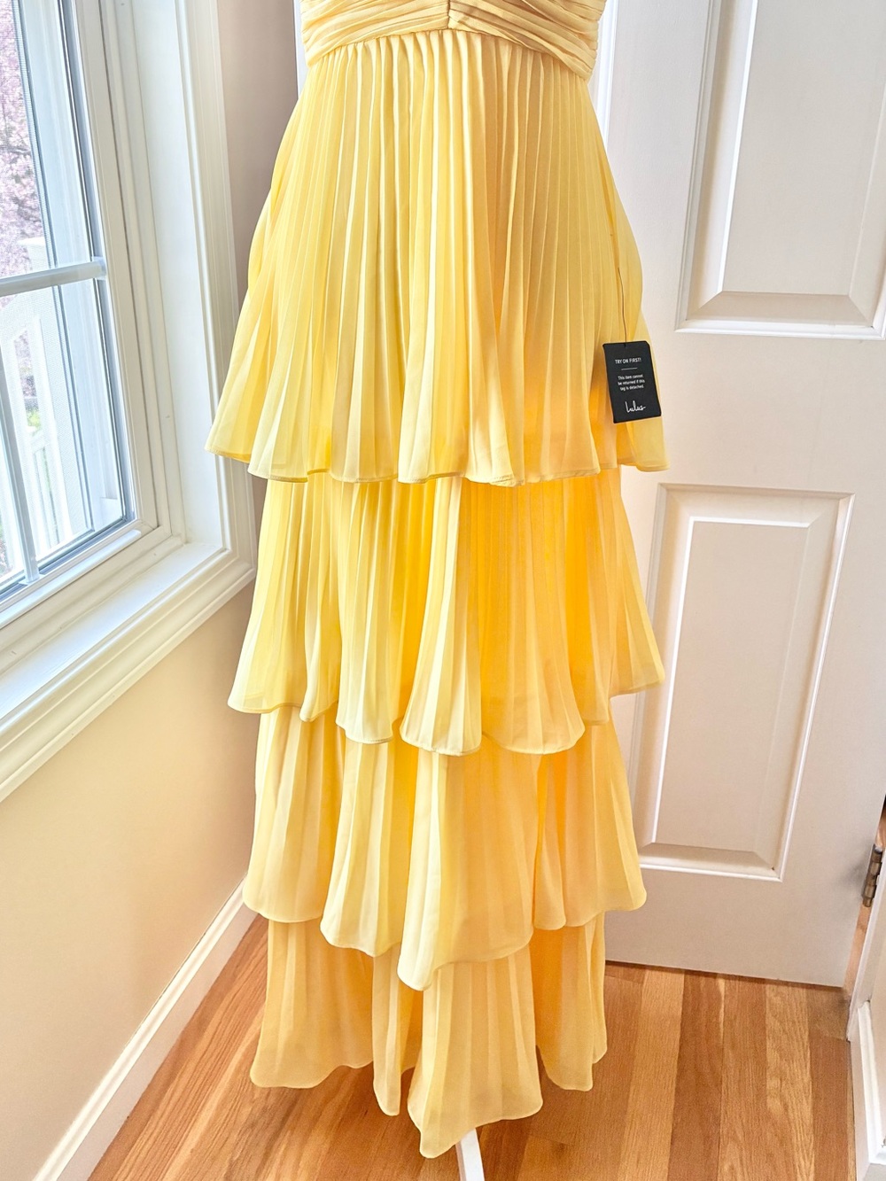 Lulus Seriously Sensational Yellow Strapless Tiered Maxi Dress Size S NWT - Picture 7 of 16